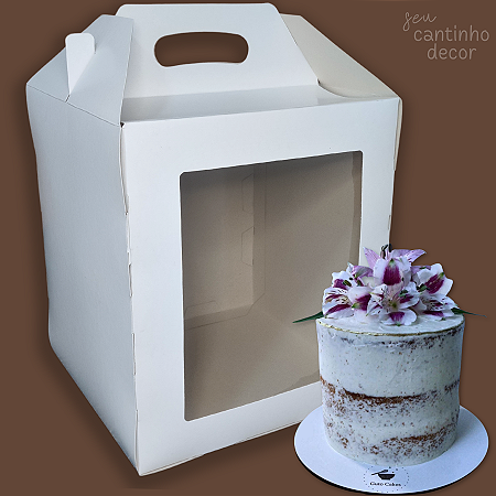 Caixas Para Bolo Alto 26x26x34 Com Alça De Apoio E Visor Em Acetato - 5 Unidades
