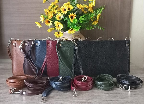 Bolsa Clutch de Mão em Couro Legítimo Lia Modas Ref 002