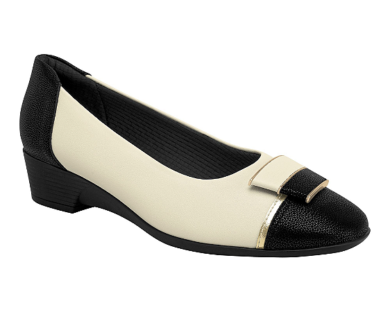Sapato Anabela Médio Off White com Preto Piccadilly 379004