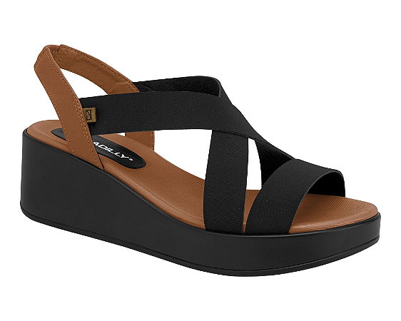 Sandália Anabela Médio Preto com Ocre Piccadilly 545064