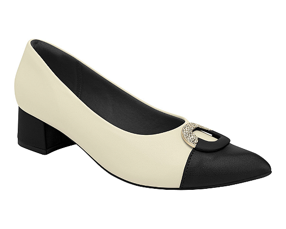 Sapato Feminino Scarpin Taci Salto Médio Off White com Preto Piccadilly 739101