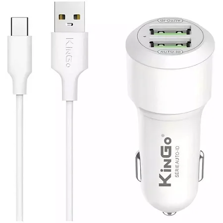 Carregador Veicular Kingo Tipo C Com Duas Entradas USB 2.4A C204