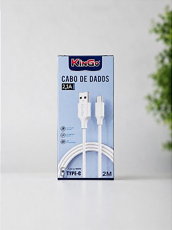 Cabo USB Para Tipo C 2 Metros Branco Kingo 2.1A