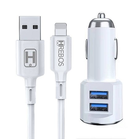 Carregador Veicular Para Lightning Duas Entradas USB 3.4A Hrebos HS-158i