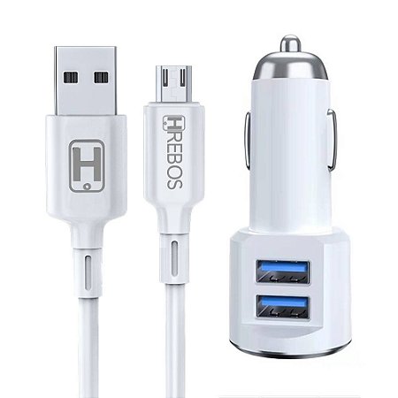 Carregador Veicular Hrebos Micro USB V8 Dois USB 3.4A HS-158V