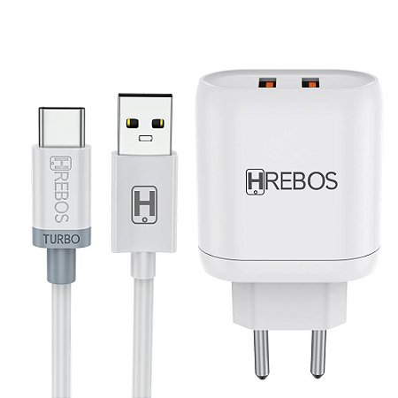 Carregador Completo Tipo C Hrebos Fonte e Cabo 3.1A HS-372C