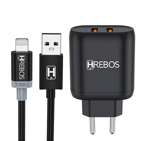 Carregador Completo Para Lightning Fonte e Cabo 3.1A Hrebos HS-372i