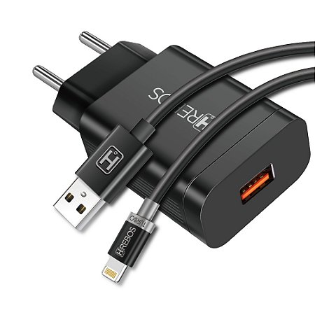 Carregador Completo Hrebos Para Lightning Fonte Cabo Turbo 18W HS-165i