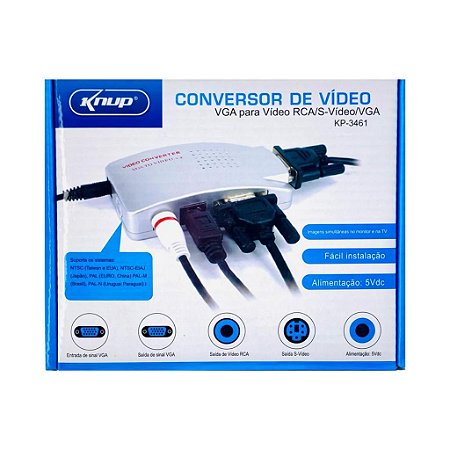 Conversor Knup De Vídeo VGA Para Vídeo RCA / S-VÍDEO / VGA KP-3461