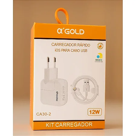 Carregador Completo Para Lightning Fonte e Cabo 12W A'Gold CA30-2