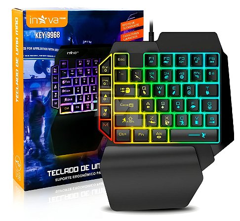 Teclado Gamer Single Handed Uma Mão Luminoso RGB Inova KEY-9968