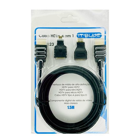 Cabo HDTV 4 em 1 IT Blue Para HDTV, Mini, Micro, A Para D LE-6623