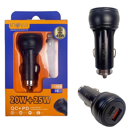 Carregador Veicular Inova Para Lightning Entrada USB e TP C 20W GL19-A