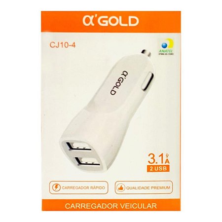 Fonte Veicular AlphaGold Com Duas Entradas USB 3.1A Branco CJ10-4