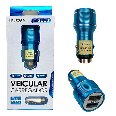 Carregador Veicular Para Lightning Duas Entradas USB 3.4A ITBlue LE-528P