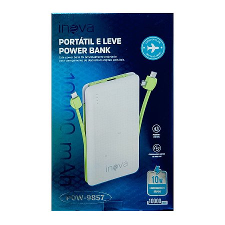 Carregador Portátil Inova 10.000 mAh Cabo Adaptador Agregado POW-9857