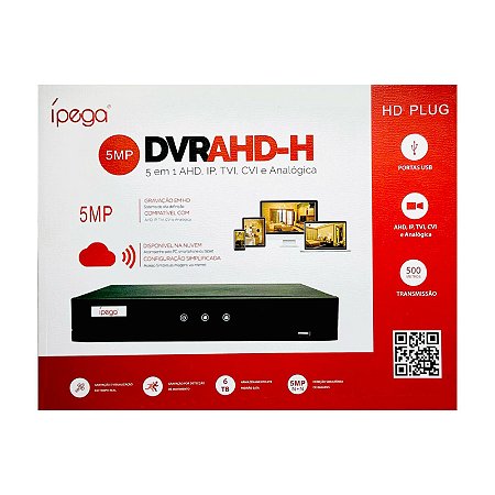 Gravador Vídeo DVR 4 Canais 5 x 1 AHD IP TVI CVI e Analógica