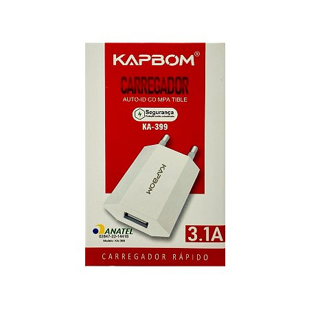 Fonte Kapbom Para Carregamento Tomada USB 3.1A KA-399