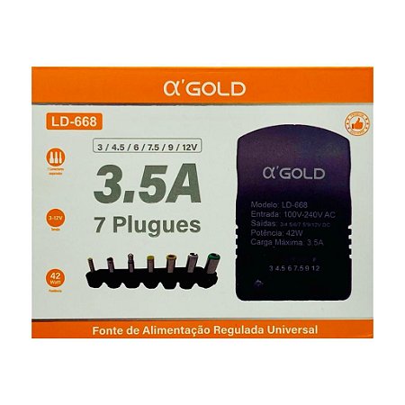 Fonte De Alimentação Regulada AlphaGold Universal 7 Plugues LD-668