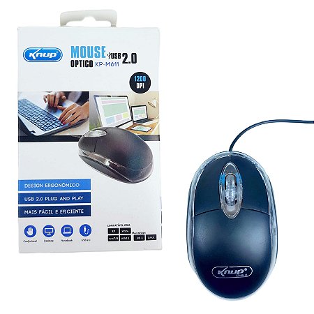 Mouse Óptico Com Fio USB 2.0 Computador e Notebook Knup KP-M611