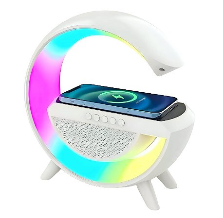 Luminária De Mesa Multifuncional LED Wi Fi Carregador Indução Rádio FM 15W