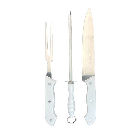Kit Churrasco 3x1 Faca Chaira Garfo Aço Inoxidável Profissional