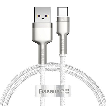 Cabo Turbo 66W USB P/ Tipo C Nylon Cafule Series Branco 1 Metro Baseus
