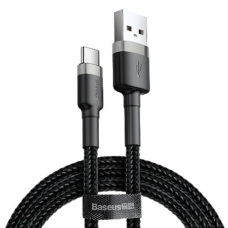 Cabo Carga Rápida 3A USB P/ Tipo C Nylon Cafule Series Preto 1 Metro Baseus