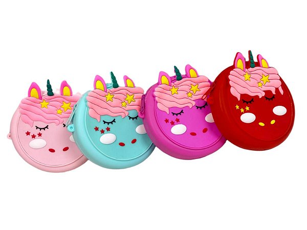 Bolsinha Porta Moedas Infantil Em Silicone Com Zíper Unicórnio