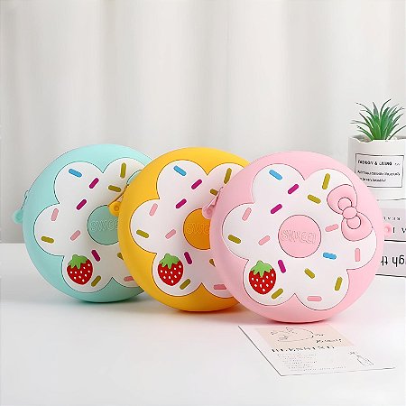 Chaveiro Porta Moedas Infantil Em Silicone Com Zíper Arco Íris/ Donuts