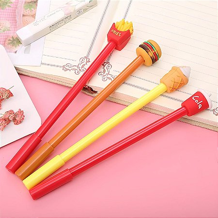 Caneta Em Gel Fast Food Ponta Fina Kit com 4 Unidades