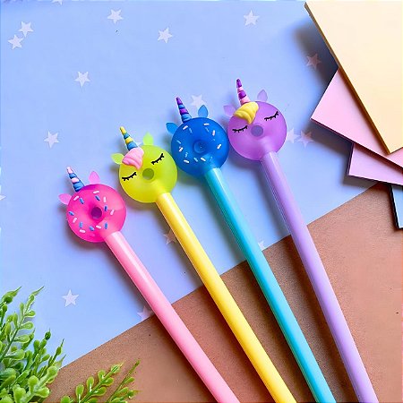 Caneta Em Gel Donuts Unicórnio Ponta Fina Kit com 4 Unidades