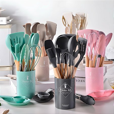 Conjunto 12 Peças Utensílios Cozinha Silicone Com Suporte Luatek LCC-2320