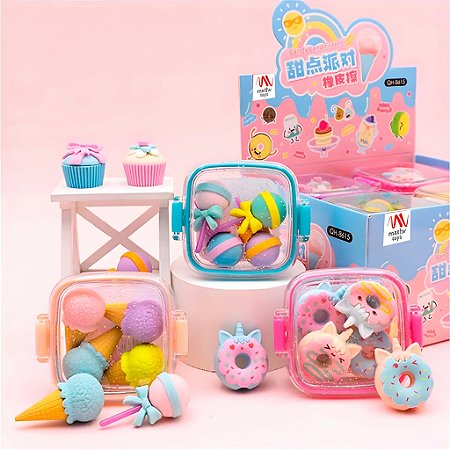 Kit Borrachas 4 Em 1 Kawaii Escolar Infantil Fofa Divertida