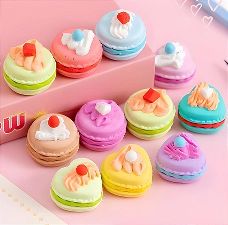 Borracha Macarons Formato Coração Fofa Infantil Kit Com 6 Unidades