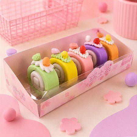 Borracha Bolinho Rocambole Fofa Infantil Kit Com 5 Unidades