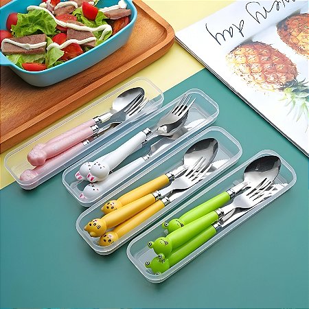 Jogo De Talheres Infantil 3 Peças Aço Inox Com Estojo ZY1-0248