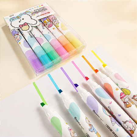 Kit 6 Unidades Caneta Marca Texto Fofa Kawaii Q-1300