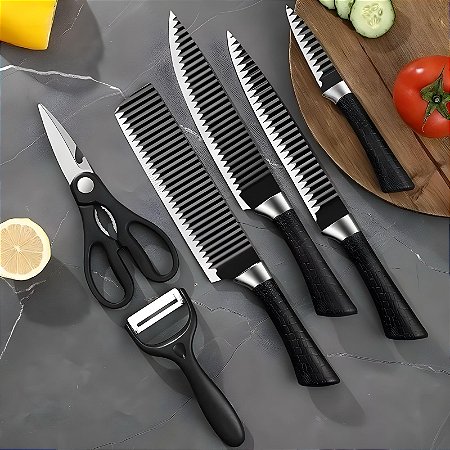 Jogo De Facas Inox 6 Peças Cozinha Churrasco B-Max BM-F990