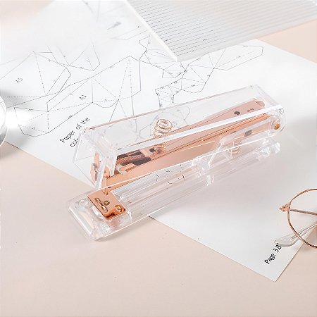 Grampeador De Mesa Corpo Transparente E Rose Gold 9934
