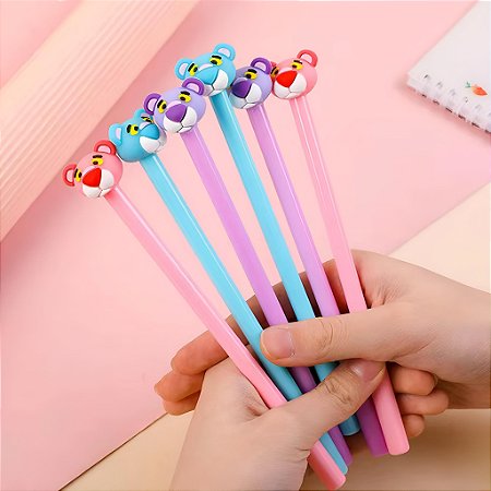 Caneta Em Gel Pantera Cor De Rosa Ponta Fina Kit com 2 Unidades