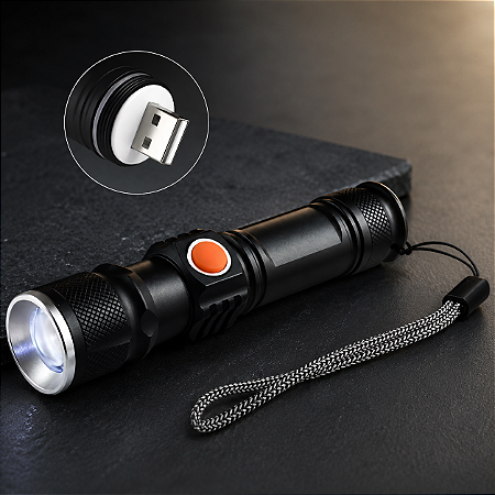 Mini Lanterna Recarregável USB Longo Alcance Com Zoom B-Max BM-8411