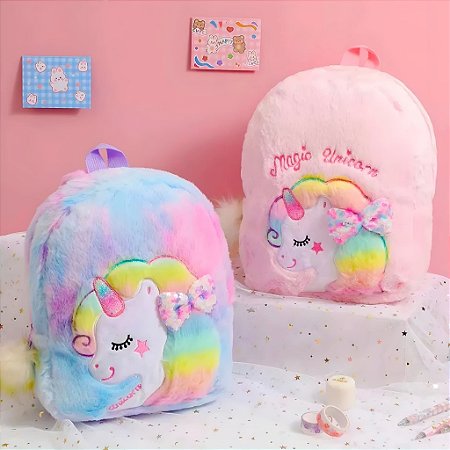 Mochila Bolsa Escolar Infantil Pelúcia Unicórnio Uniso YT893