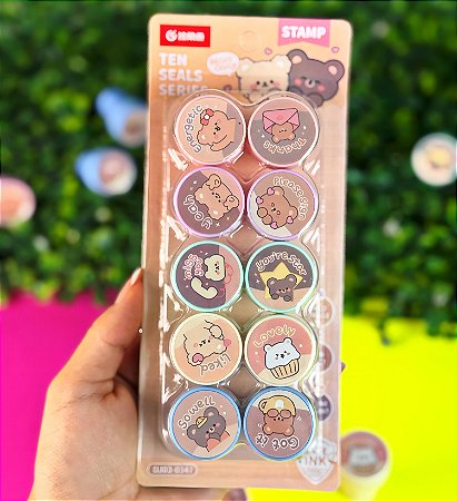 Kit 10 Carimbos Ursinhos Fofos Encaixe Lápis Uniso KC-09