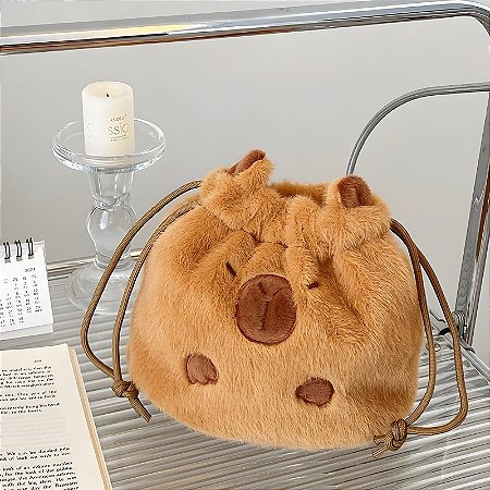 Bolsa Capivara Pelúcia Fofa Infantil Forrada LUX405-016