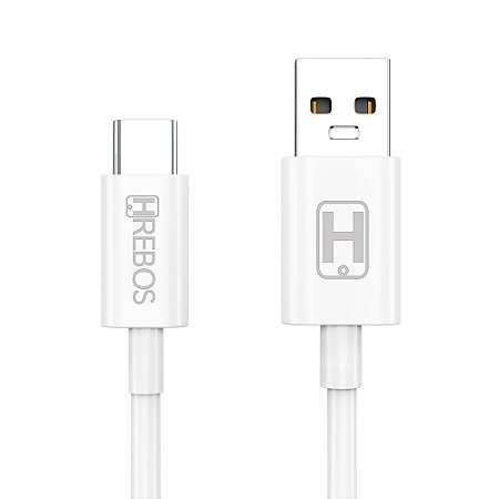 Cabo Turbo USB Para Tipo C 2 Metros Branco Hrebos HS-278