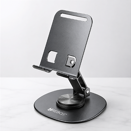 Suporte De Mesa Para Celular Alumínio Prata Rotação Hrebos SU-226