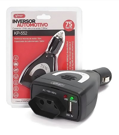 Inversor Automotivo Tensão 12V 110V 75W Tomada USB Knup KP-552