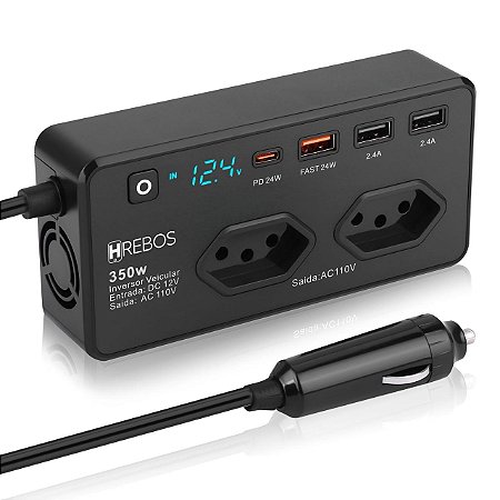 Inversor Veicular de Energia 350W 12V/110V Hrebos IF-378