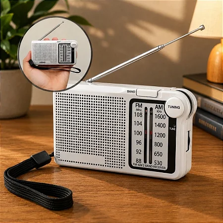 Mini Rádio Portátil AM FM Entrada P2 Recarregável Lelong LE-662